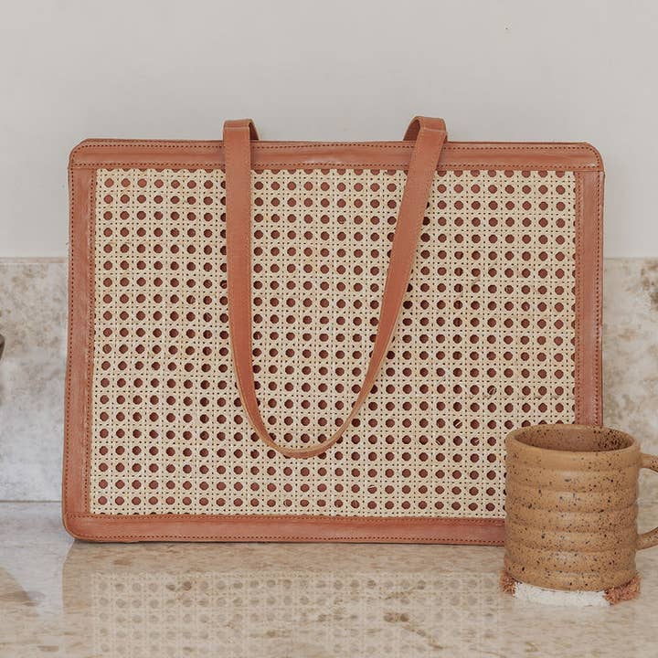 Village Thrive - Wholesale Laptop Bag - Women's - Raja Leather and Cane Laptop Bag