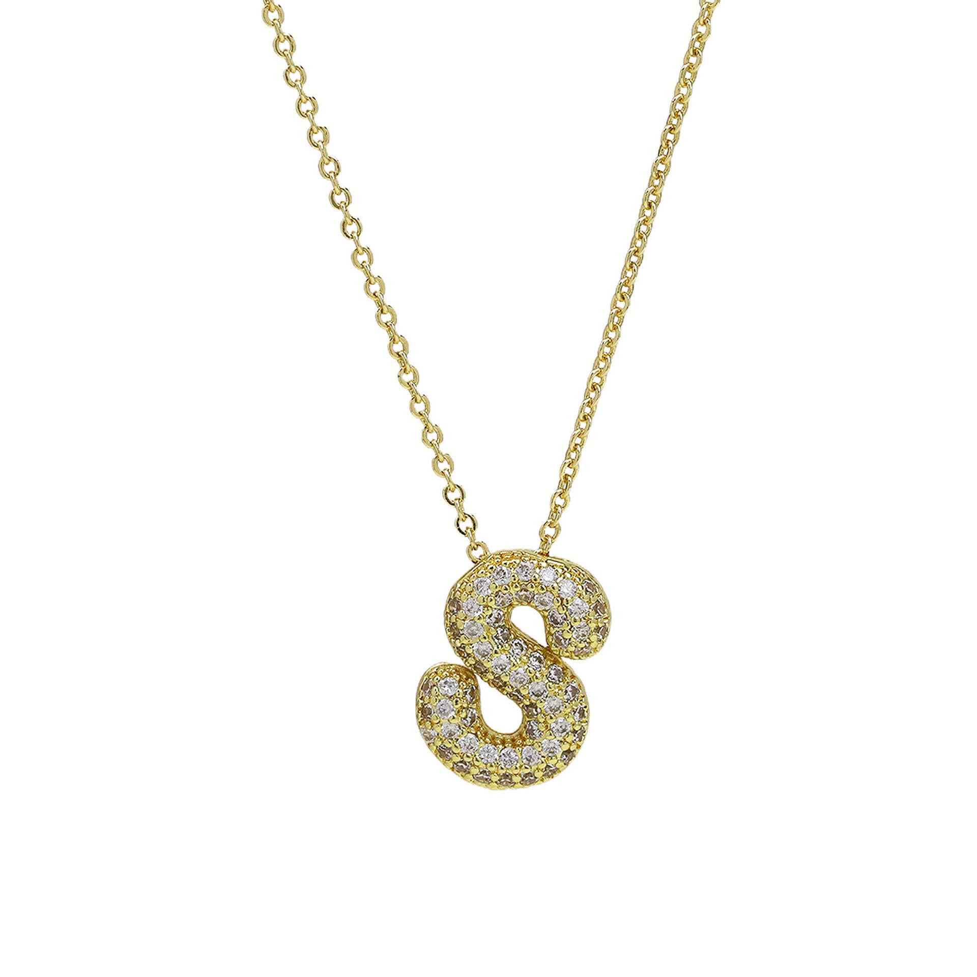 Savvy Bling - Wholesale Pendant/Charm Necklace - Initial CZ Balloon Bubble 18K Gold Necklace50