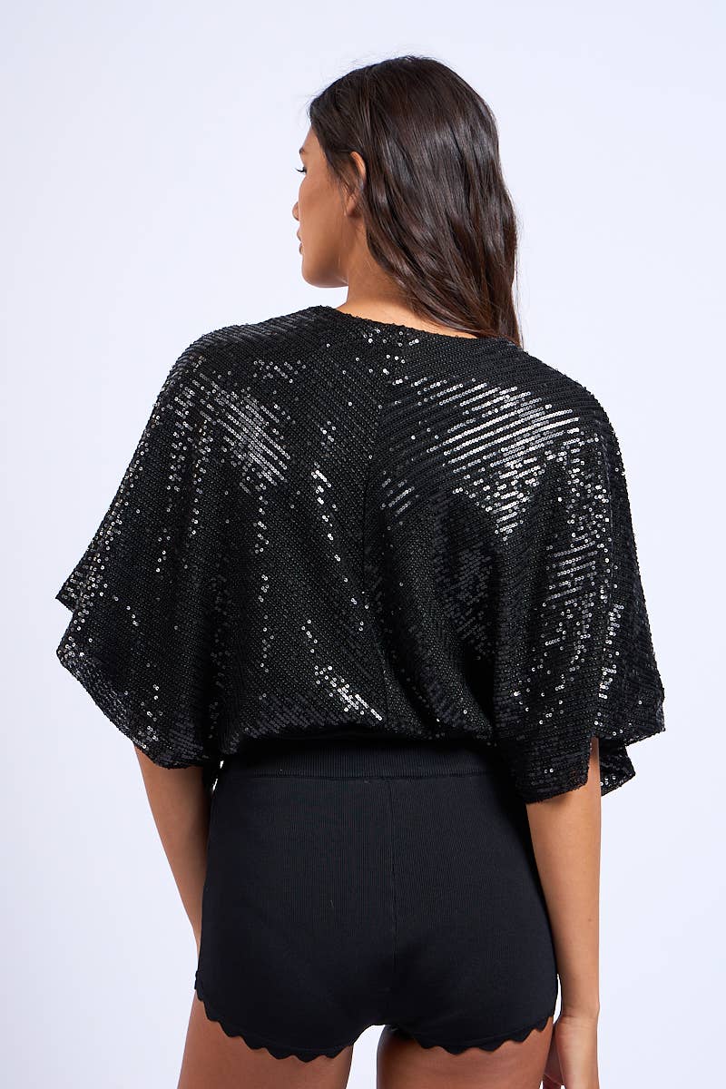 Sky to Moon - Wholesale Bodysuit - Women's - SEQUIN GLITTER PLUNGING NECK HALF SLEEVE BODYSUIT14