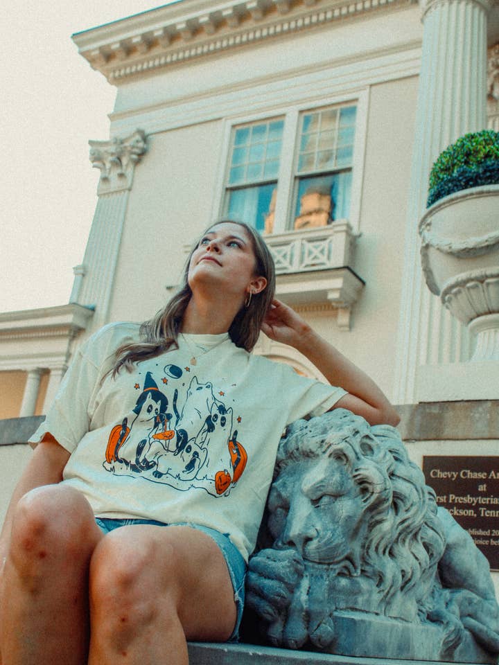 Spooky Black Cats, Halloween Boxy Cotton TShirt for wholesale by The Clandestine Underground