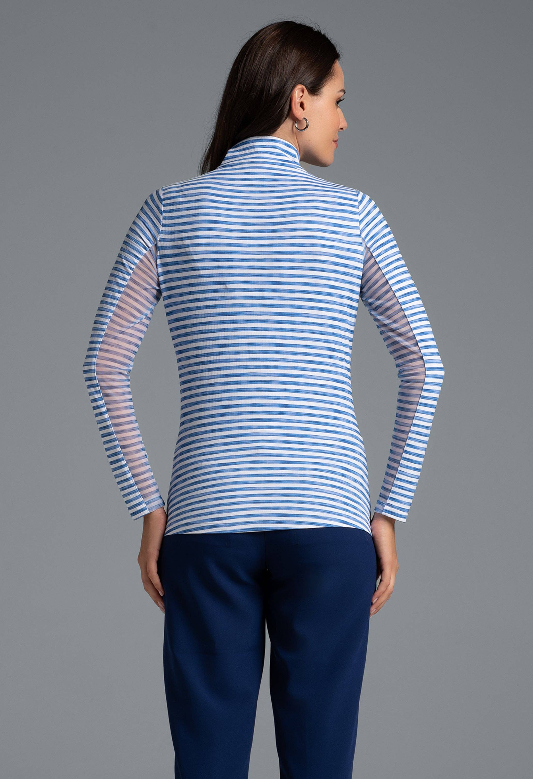 IBKÜL - Wholesale Athletic Top - Women's - Landon Stripe II  Print Long Sleeve Mock Neck Top – 1016413