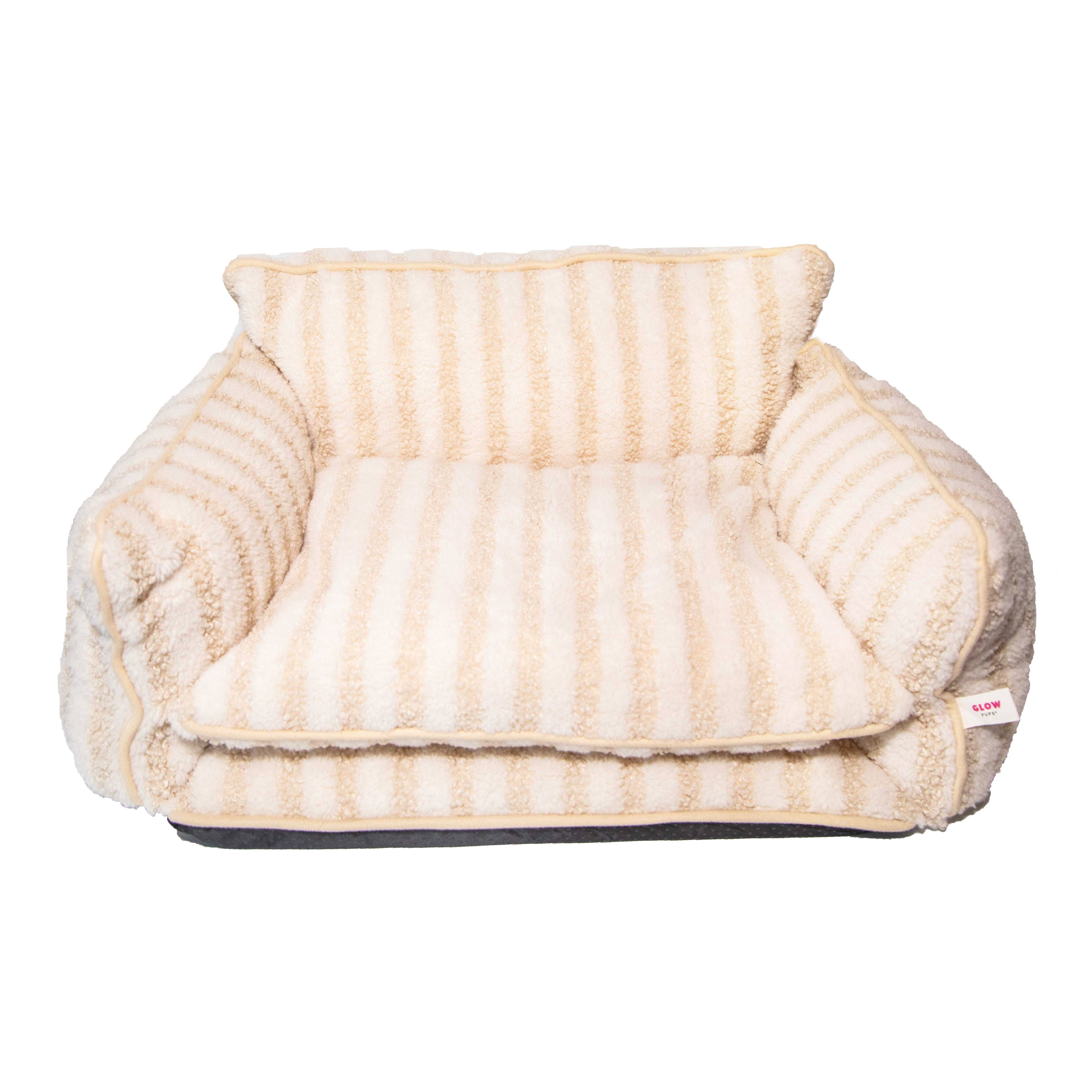 Glow Pups – wholesale Pet bed – Dog – Cozy Beige and Cream Striped Sofa Dog Bed11