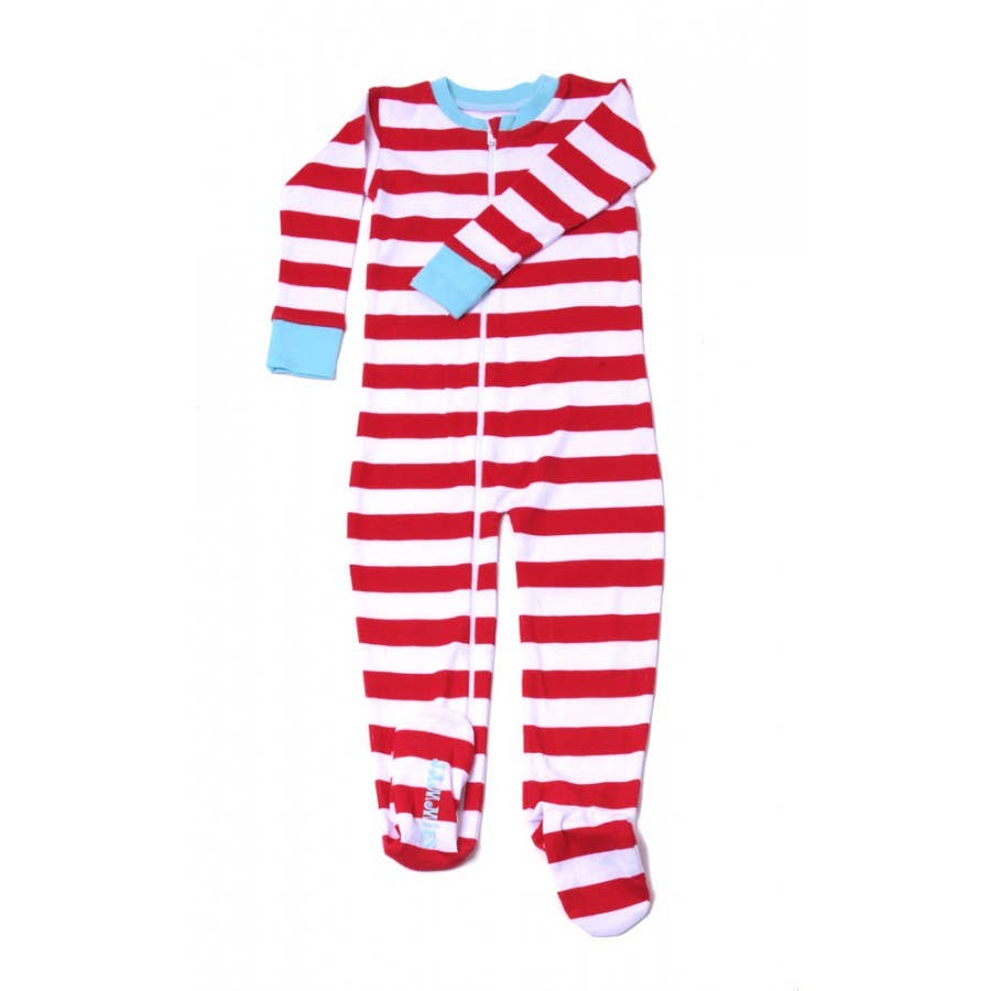 New Jammies - Wholesale Jumpsuit - Baby - Classic Stripe Toddler Zip Footie - Red/White and Blue