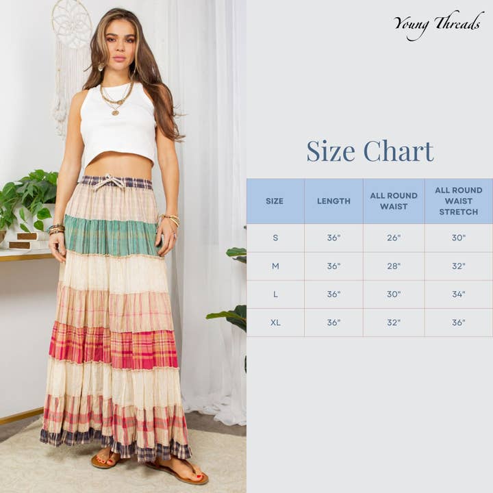 Young Threads - Wholesale Skirt - Women's - Vintage Vibes: Crinkled Tiered Skirt With Mixed Cotton Dobby10