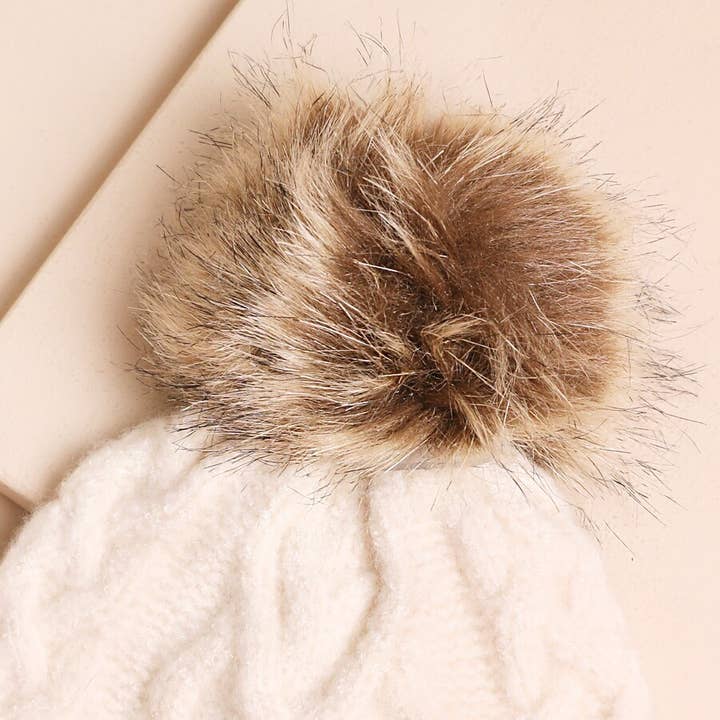 Lisa Angel – wholesale Beanie – Women's – Cream Cable Knit Bobble Hat2