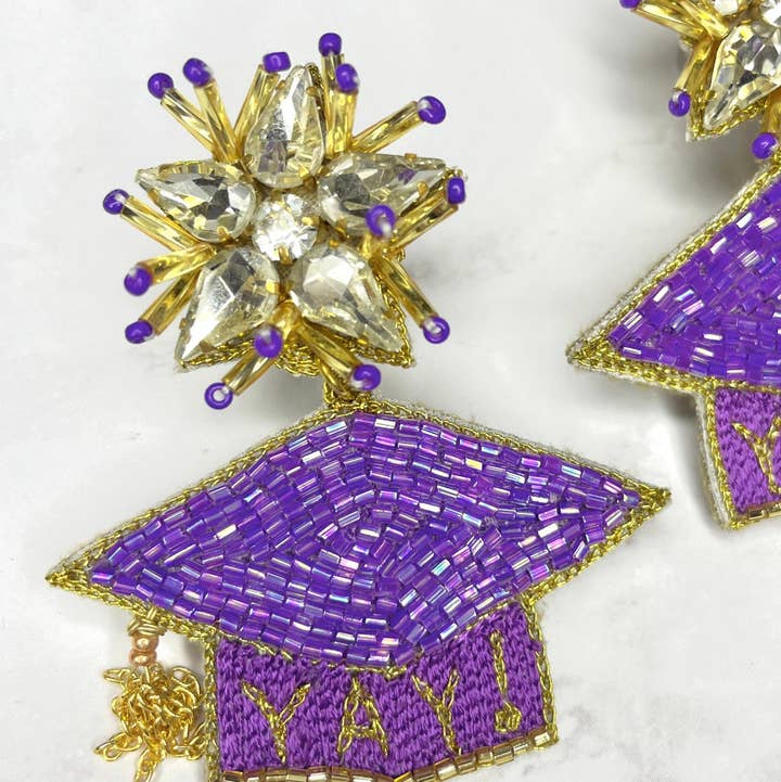 Louie Love - Wholesale Dangle Earrings - Graduation Hat Beaded Earrings4