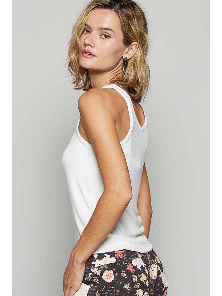 Pol Clothing - Wholesale Knit Top - Women's - N-neck sleeveless ribbed solid basic top SALE