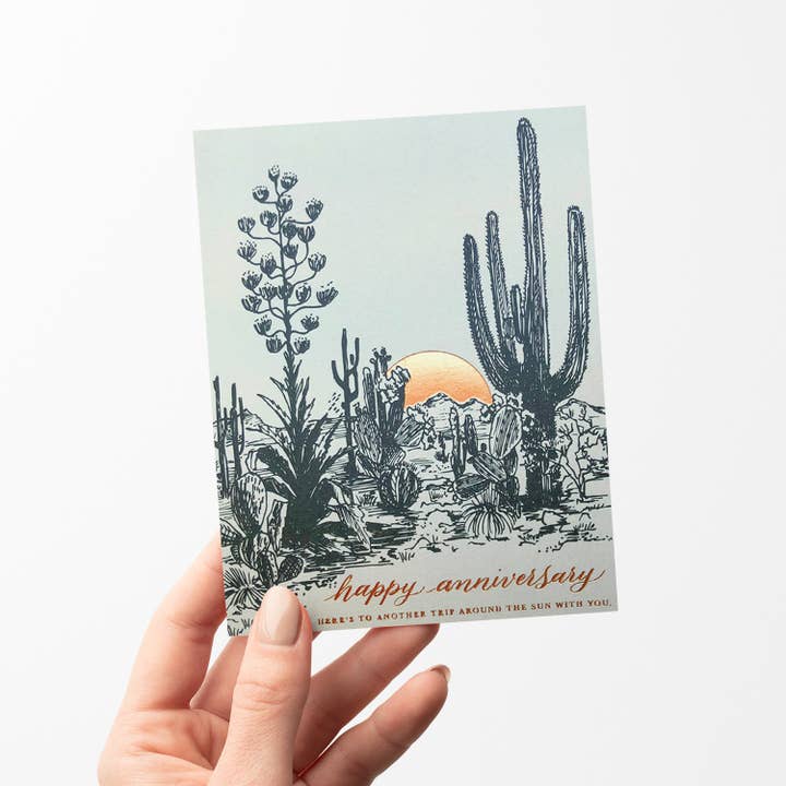 Antiquaria - Wholesale Anniversary Card - Cactus Sunset Anniversary Greeting Card