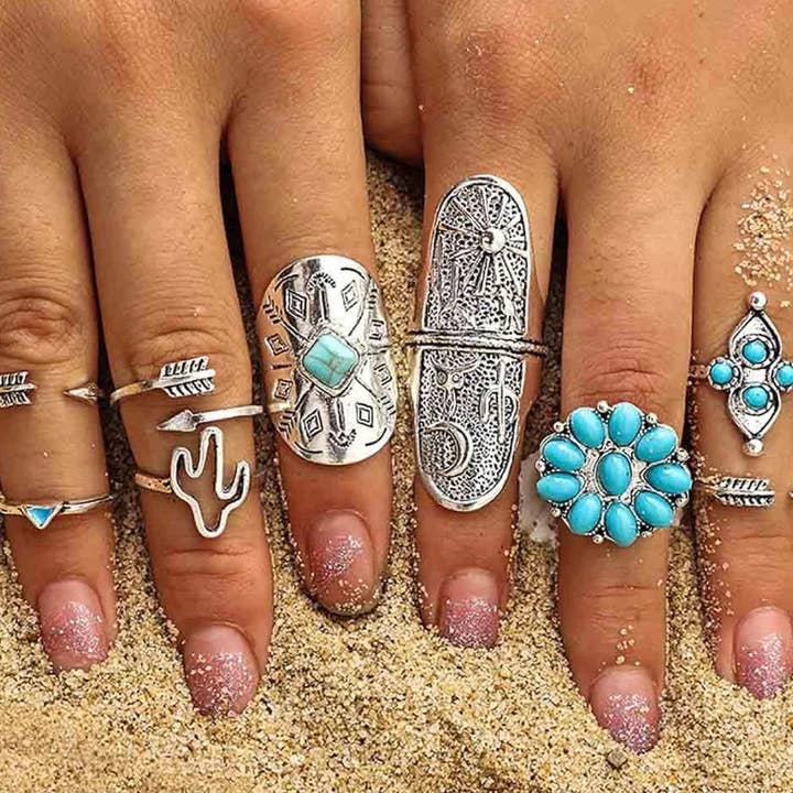 Cross and Crowns - Vente Parures de bijoux - Anneaux occidentaux turquoise1