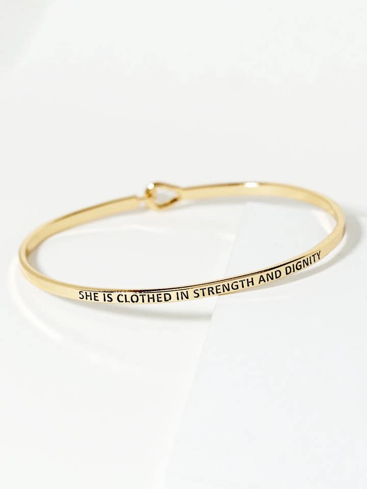 Strength and Dignity Engraved Inspirational Bangle for wholesale by Wild Honey