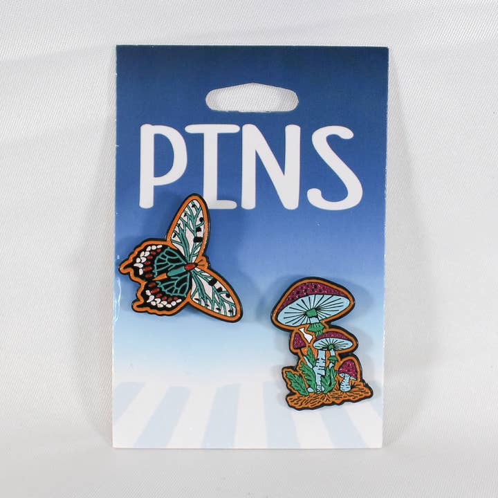 Butterfly and Mushroom Lapel Pin Set for wholesale by Kalan