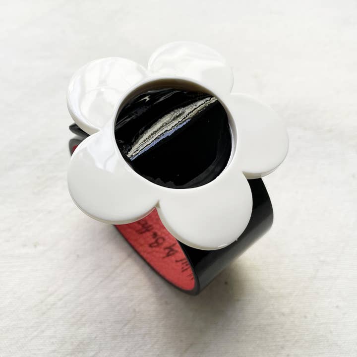 Eden Maggie Black White Flower Leather Bracelet for wholesale by Buttons Paradise