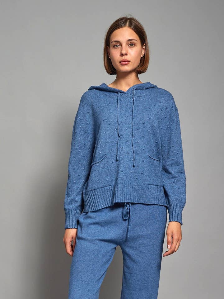 Frankie - Lightweight Hooded Jumper In Denim for wholesale by Y LONDON