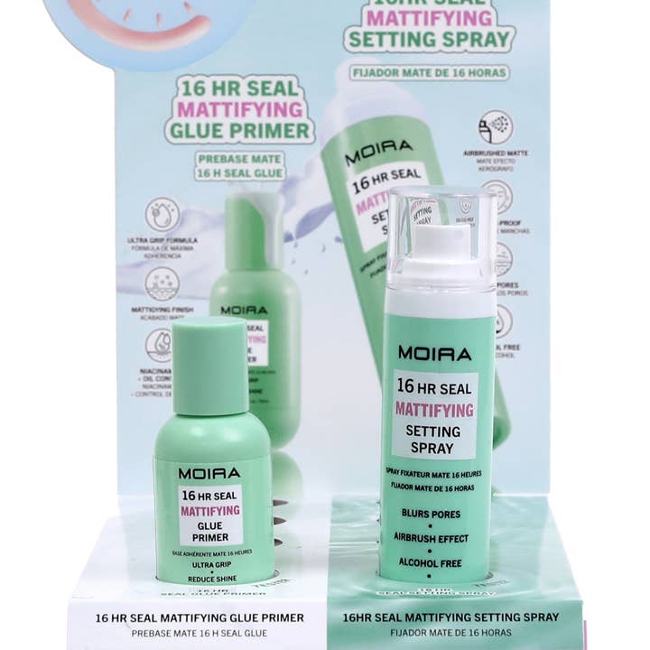 Expositor de Maquilhagem Moira 16h Conjunto Matificante 8 peças por atacado de Moira Cosmetics