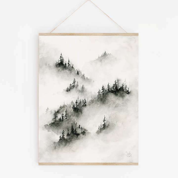 Sarah Jane Studio Art - Wholesale Art Print - Foggy Trees Watercolor Print2