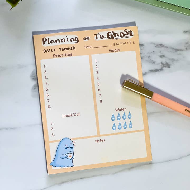 Planning or I'll Ghost daily planner Notepad for wholesale by Simply Evelyn Co