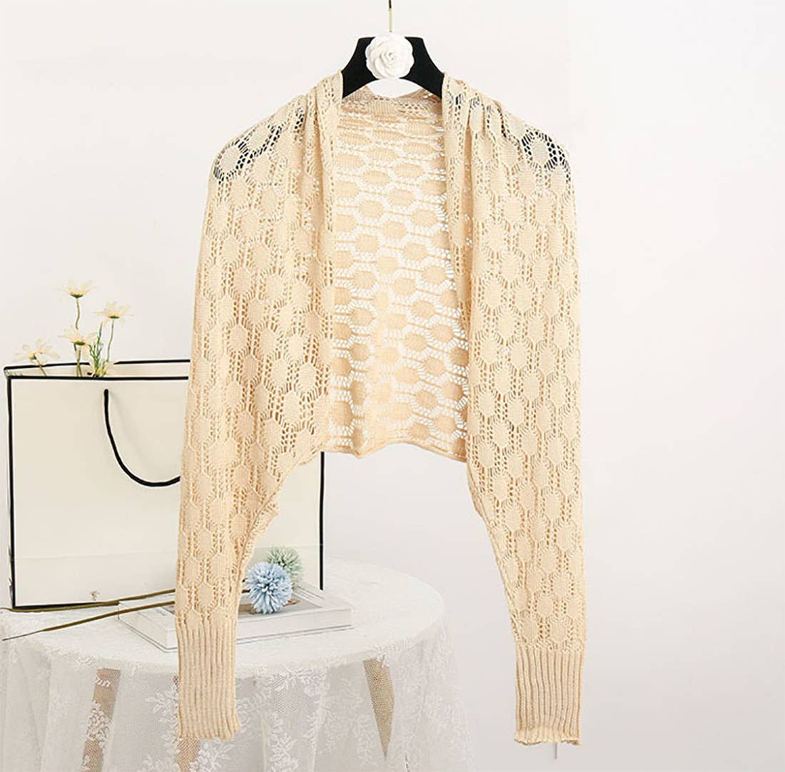 Fennco Styles - Vendita all'ingrosso Cardigan - Donna - Maglione bolero all'uncinetto traforato con maniche lunghe0