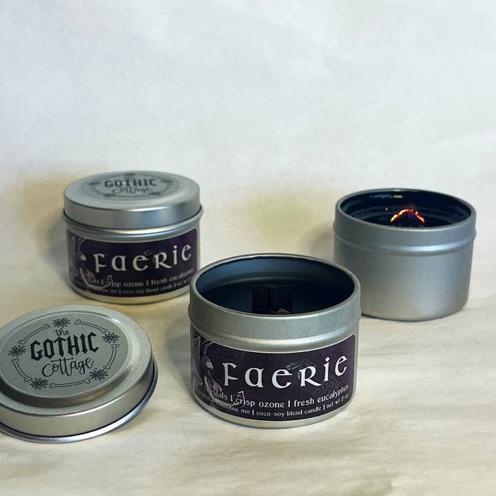 Sugar & Eucalyptus—1.8oz black candle | Faerie for wholesale by The Gothic Cottage