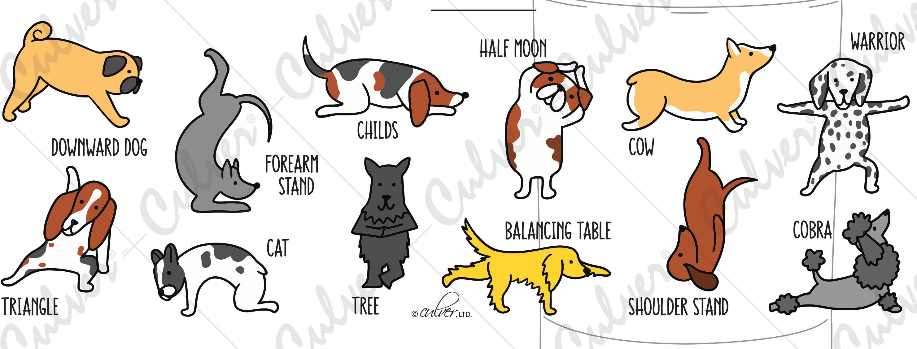 Culver - Wholesale Cocktail/Liquor Glass - Doggy Yoga DOF – Set of 21