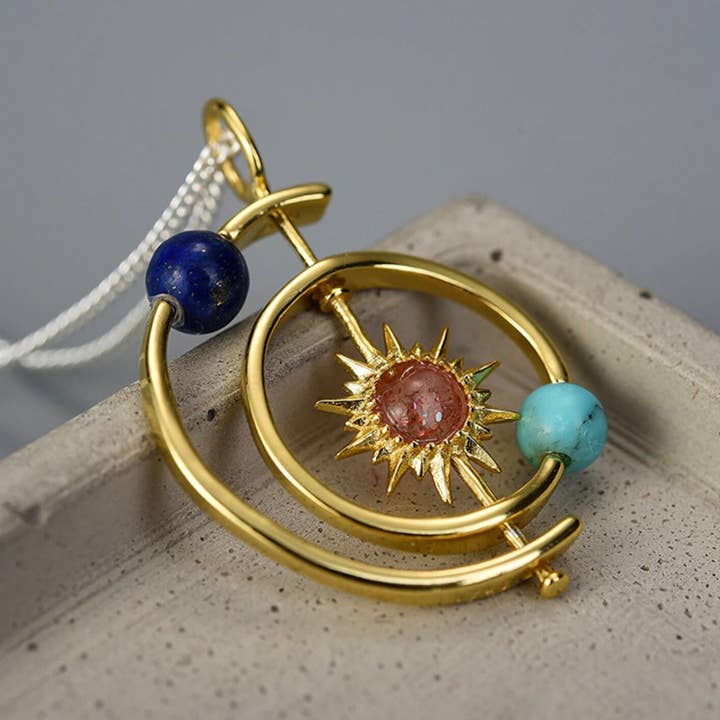 Perimade & Co. LLC - Wholesale Pendant/Charm Necklace - Solar System Sun Star Planet Necklace in 925 Sterling Silver5
