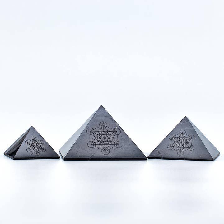 Modern ÅŒM - Wholesale Spiritual Stone/Crystal - Shungite PYRAMID with Metatron's Cube