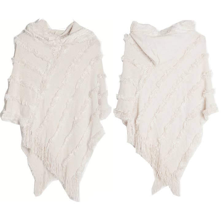 ACCITY - Wholesale Cape - Women's - HOODED CAPE WITH FRINGED HEM SCARVES_CWASC0118