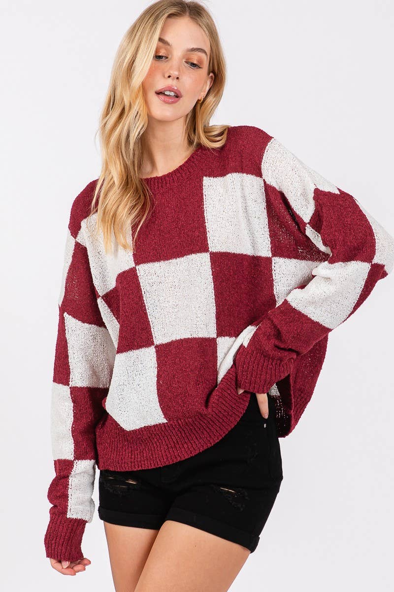 Sewn and Seen - Wholesale Knit Sweater - Women's - CHECKER SWEATER TOP 20