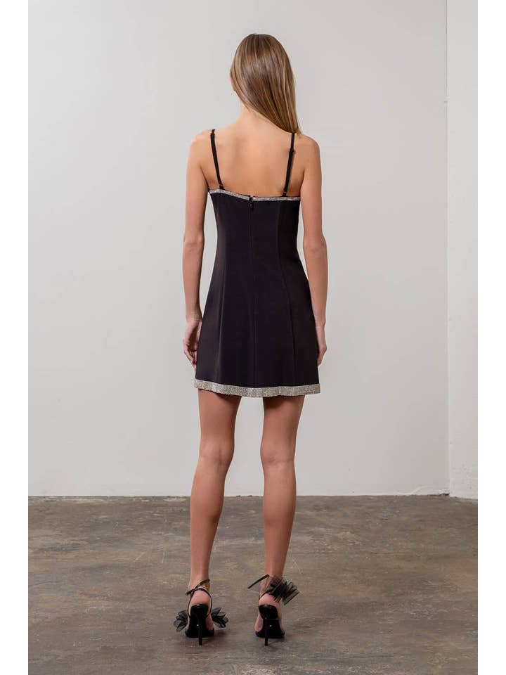 BLACK RHINESTONE TRIM BOW DETAIL MINI DRESS for wholesale on Faire