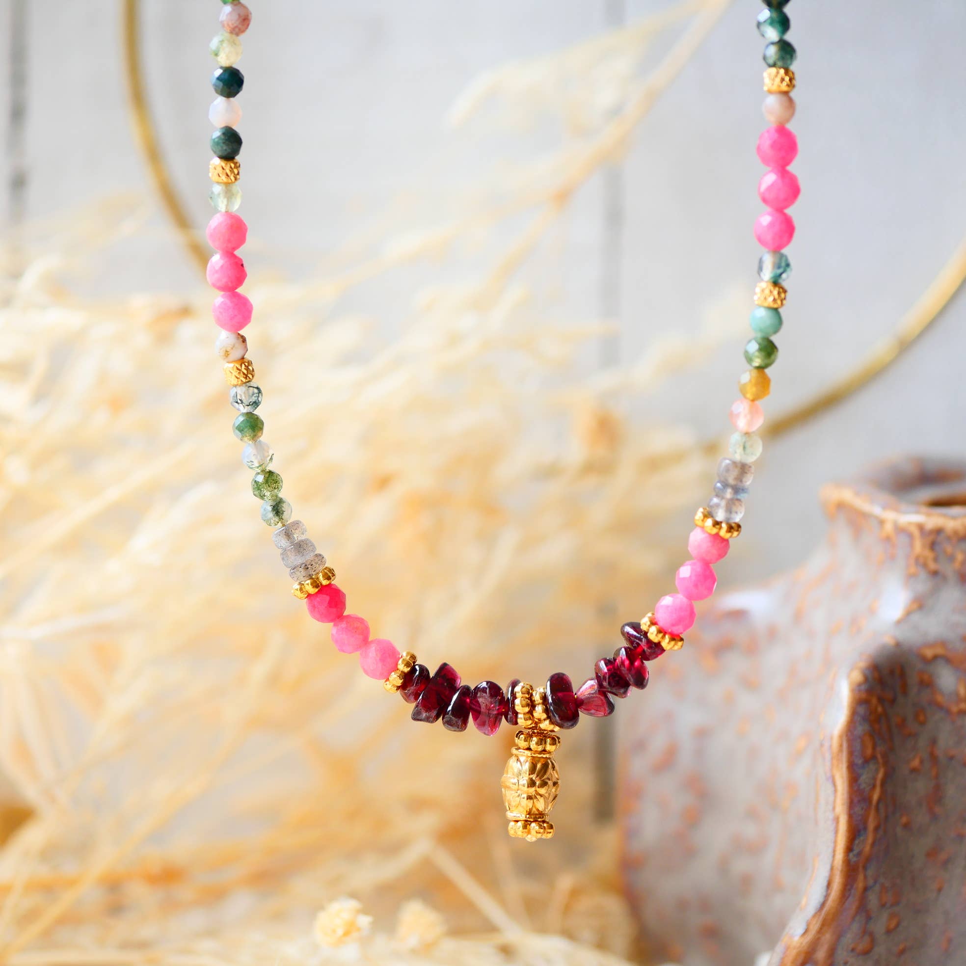 GINANDGER - Wholesale Pendant/Charm Necklace - SNEH Necklace - Indian Agate, Rhodonite, Labradorite, Garnet0