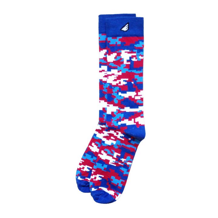 Ranger - Blue & Red. American Made Dress / Casual Digital Camo Socks for wholesale by Boldfoot Socks
