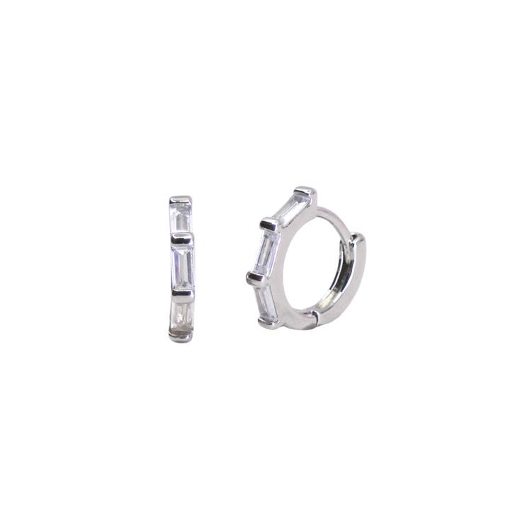 Mineral and Matter Silver Orion's Belt Huggie Hoop Earrings for wholesale by Mineral and Matter