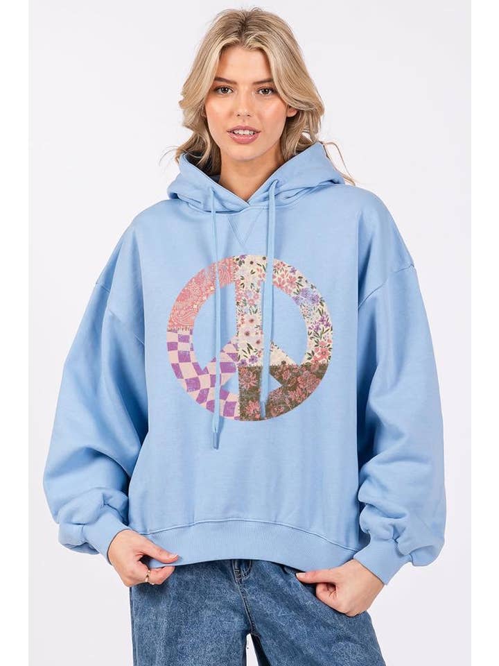 Zutter - Wholesale Hoodie - Women's - Boho Floral Peach Graphic L/S Relaxed Fit Fleece Hoodie4