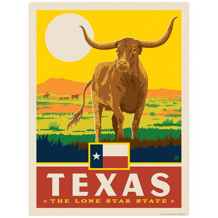 Texas Lone Star State långhorn väggdekal för wholesale av RetroPlanet