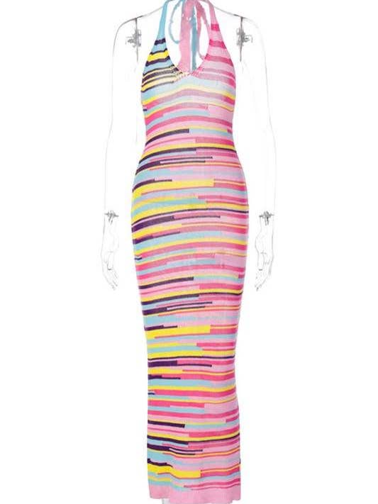 rainbow stripe knitted long dress for wholesale by Flarix