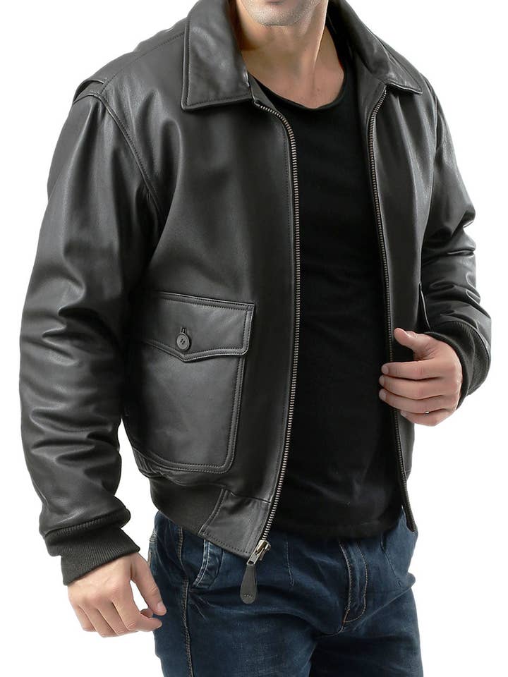 Dark Brown Landing Leathers Men Air Force G-2 Goatskin Leather Flight Bomber Jacket for wholesale on Faire