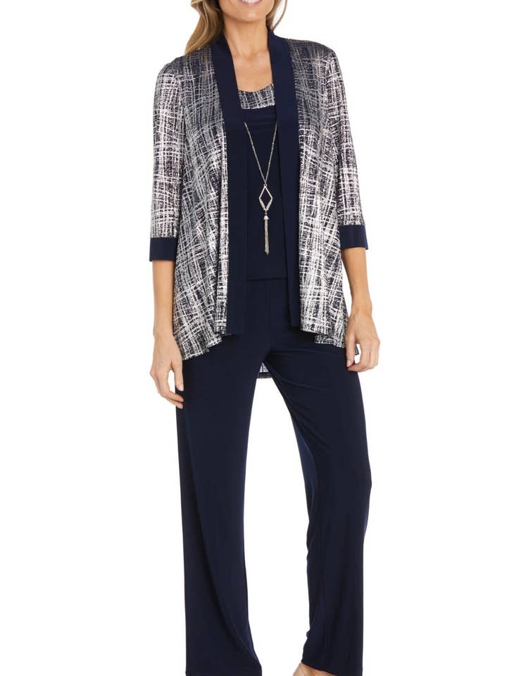 NAVY RM Richards 3-Piece Glitzy Evening Pants Suit Set for wholesale on Faire1