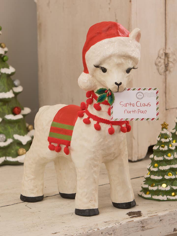 Christmas Llama Paper Mache for wholesale by Bethany Lowe Designs