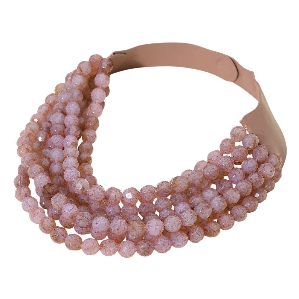 Madeline Love - Vendita all'ingrosso Collane di perline/perle - Collana magnetica a strati multistrato con perline a sfera in acrilico sfaccettato marmorizzato e finta pelle.15