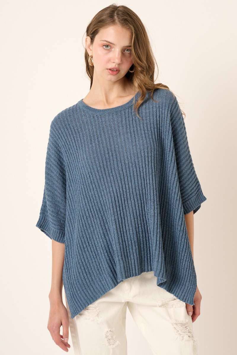 mittoshop – Großhandel Strickpullover – Damen – DOLMAN-KURZARM-PULLOVER MIT RUNDHALSAUSSCHNITT IN ÜBERGRÖSSE14