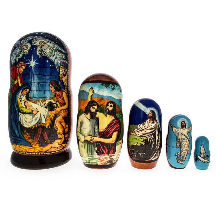 BestPysanky - Wholesale Nativity Scene Decor - Set of 5 Jesus is Born Nativity Scene Nesting Dolls Matryoshka