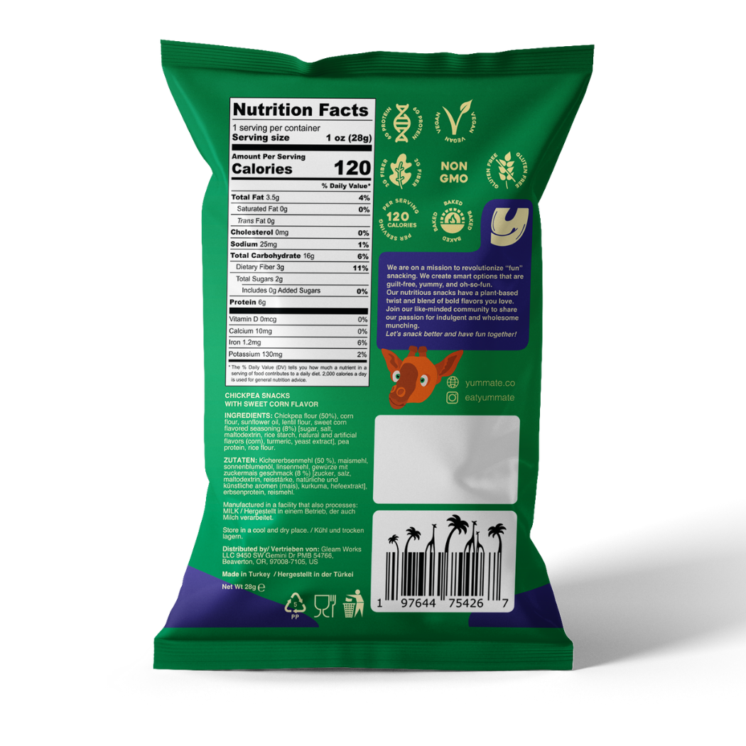 Yummate - Wholesale Chips - Vegan Sweet Corn Chickpea Puffs / Snacks / Chips1