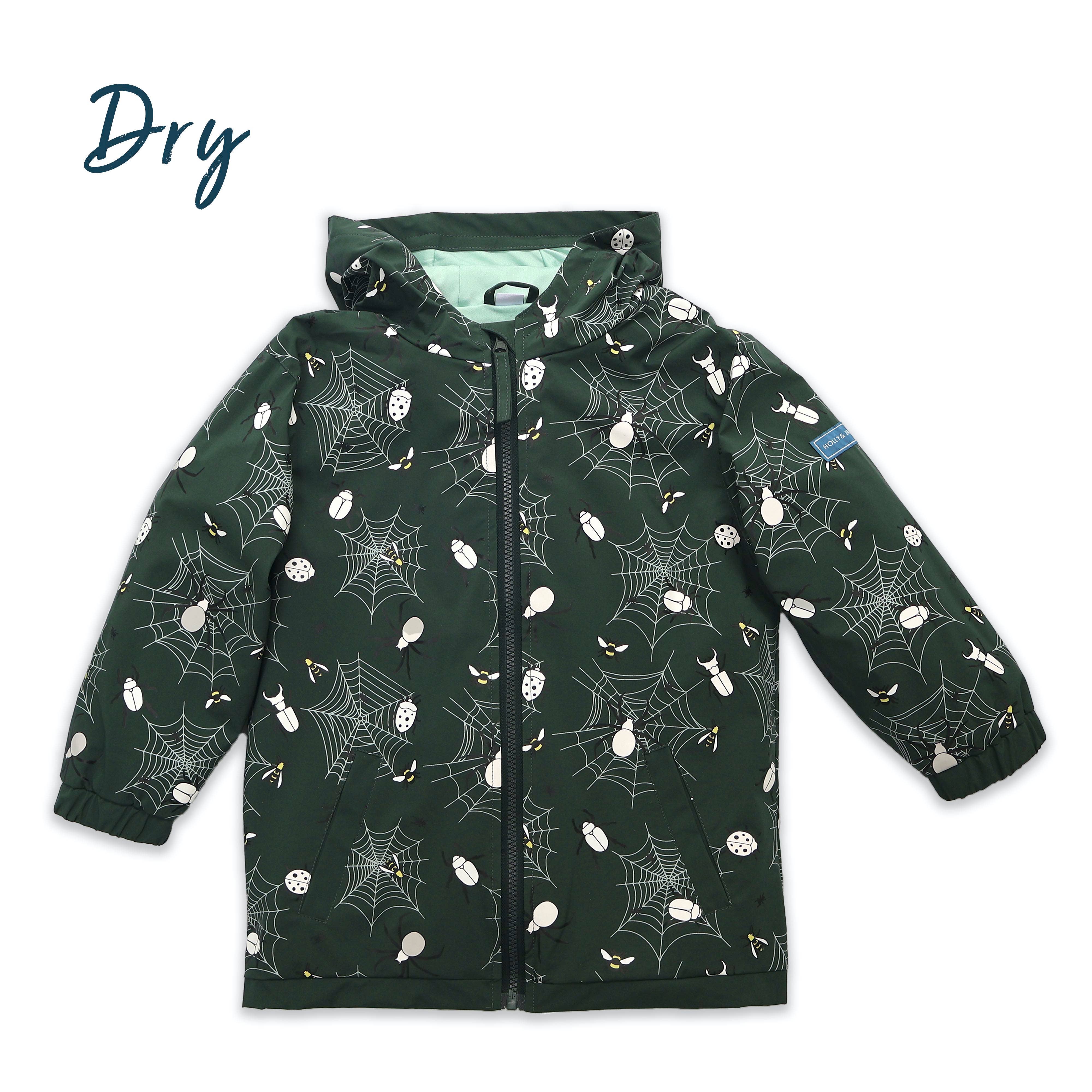 Holly and Beau – wholesale Raincoat – Kids – Green Bugs Color Changing Kids Raincoat4