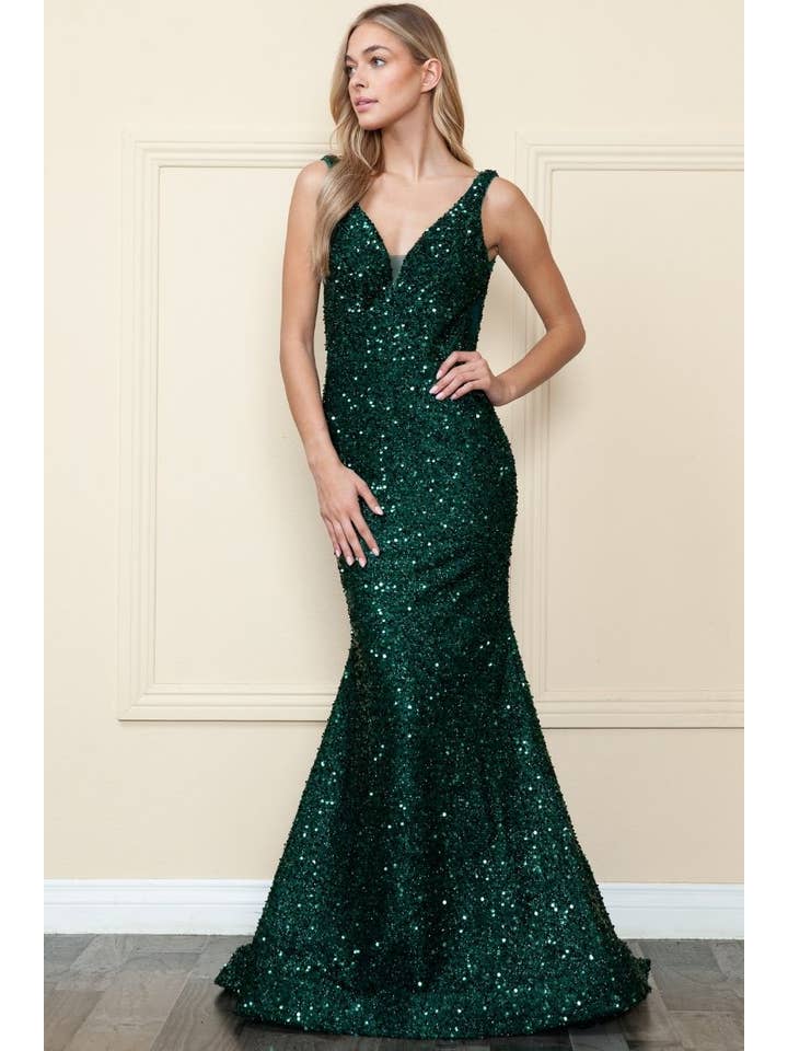 POLY USA - Wholesale Gown – Women's - 9108- Full Length Sequin V-Neck Evening Dress4