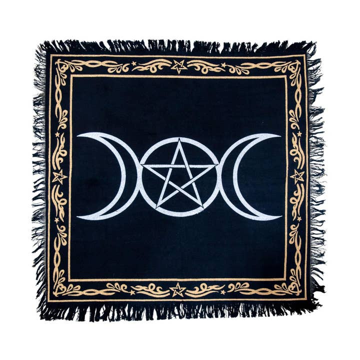 Triple Moon Pentagram Altar Cloth. for wholesale by Down To Earth