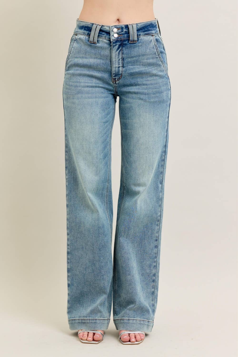 LT High Waisted Double Button Waistband Wide for wholesale on Faire