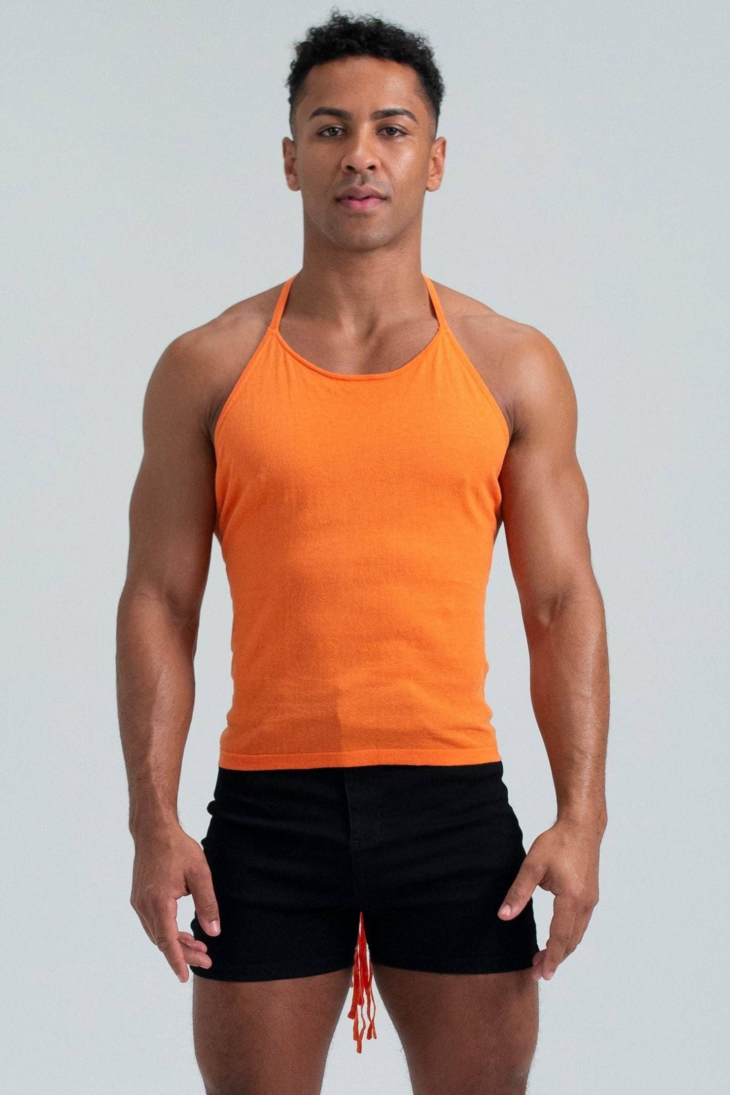 Orange Self-Tie Halter Knit Tank with Back Straps for wholesale on Faire7