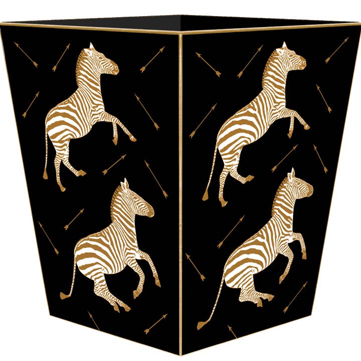 WB8493-Zebra Trot on Cesto de Papel Lixo Preto por atacado de Marye-Kelley