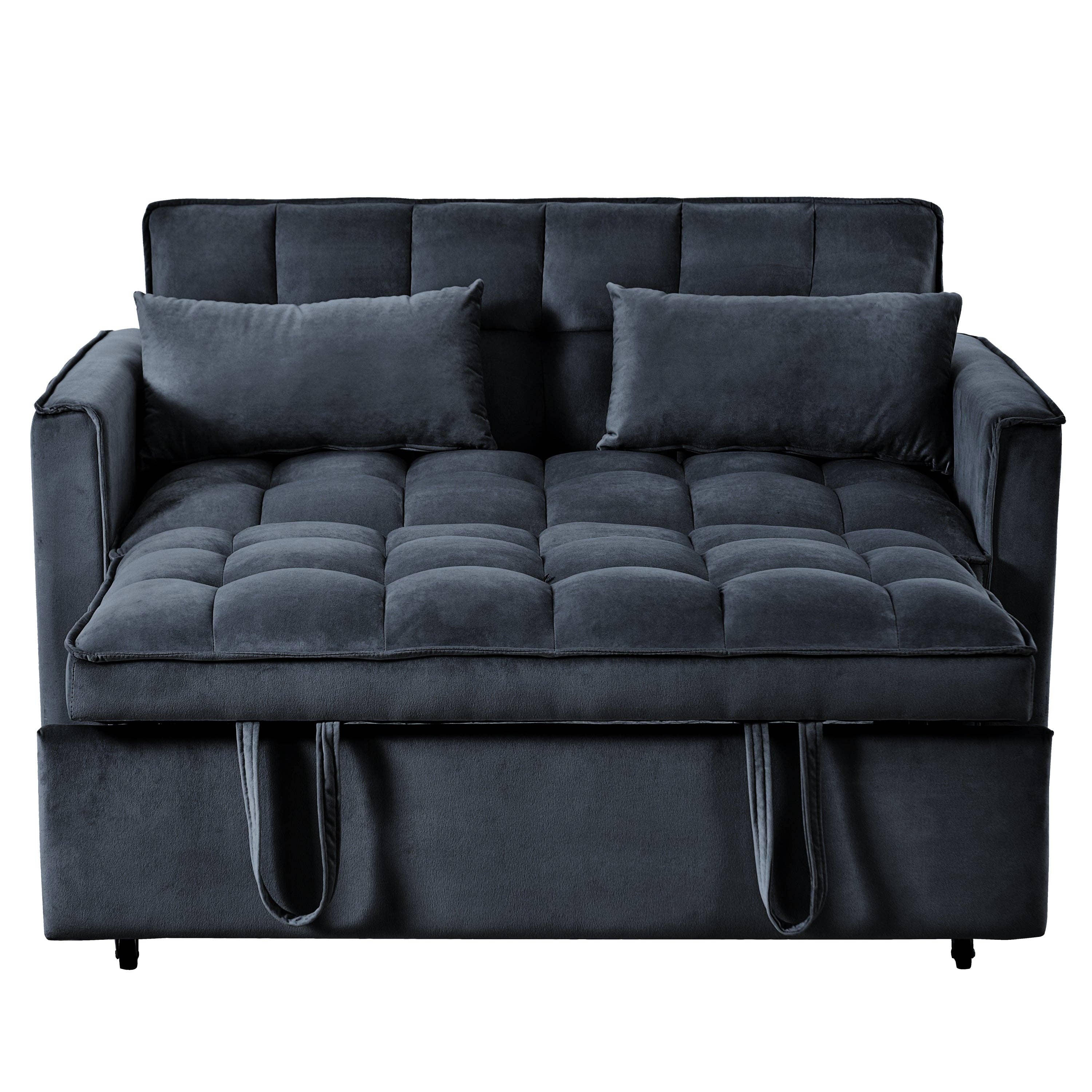 39F Inc. - Wholesale Sofa - 3-in-1 Convertible Sleeper Sofa Bed, Velvet Loveseat-Black6