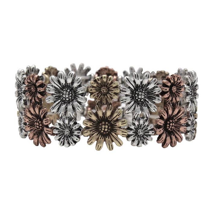 Sunflowers Wide Stretch Bracelet - Multicolor for wholesale by Peaceful Village Inc.