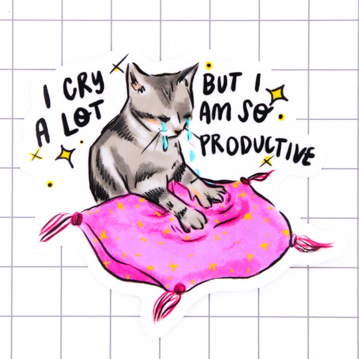 Ik huil veel kattenvinylsticker voor wholesale door Amy Hartelust Art and Illustration